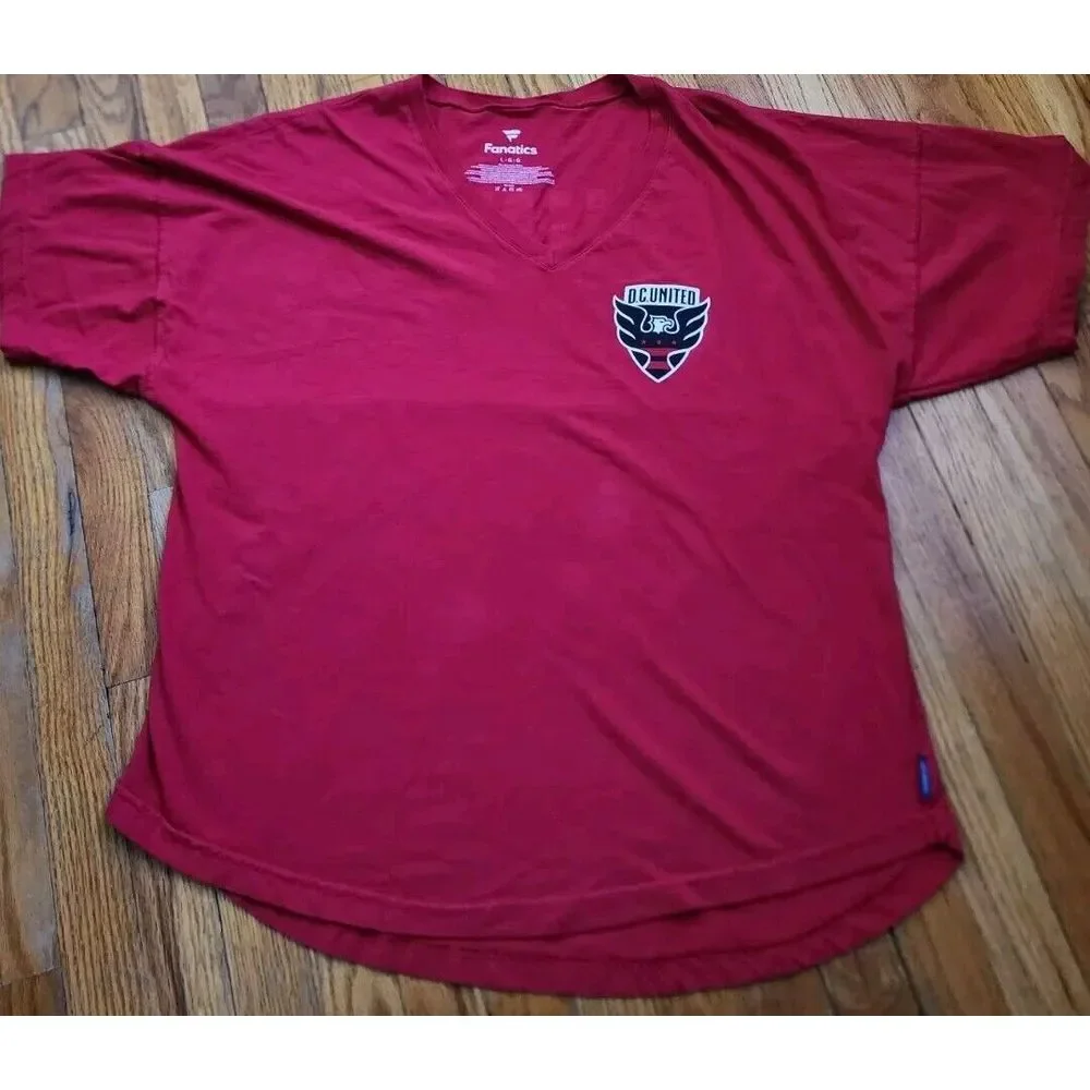 FANATICS D.C. UNITED SHIRT WOMENS LARGE RED SPIRIT JERSEY V-NECK MLS SOCCER